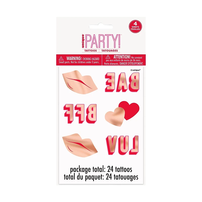 Unique Party Foil Valentine's Day Tattoos, 24 Count