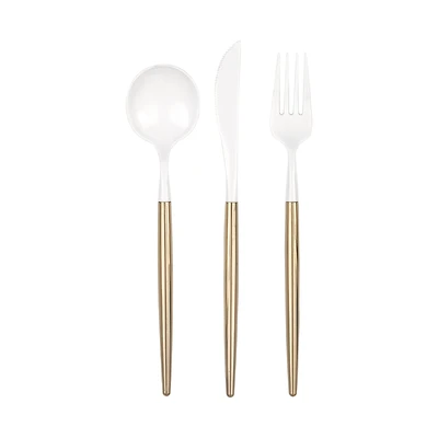 Unique Party! Assorted Plastic Cutlery Set, White & Gold, 4 Sets