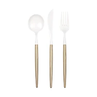 Unique Party! Assorted Plastic Cutlery Set, White & Gold, 4 Sets