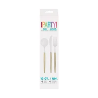 Unique Party! Assorted Plastic Cutlery Set, White & Gold, 4 Sets