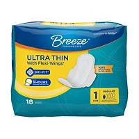 Breeze Ultra Thin with Flexi-Wings Feminine Pads, Size 1 Regular, 18 ct
