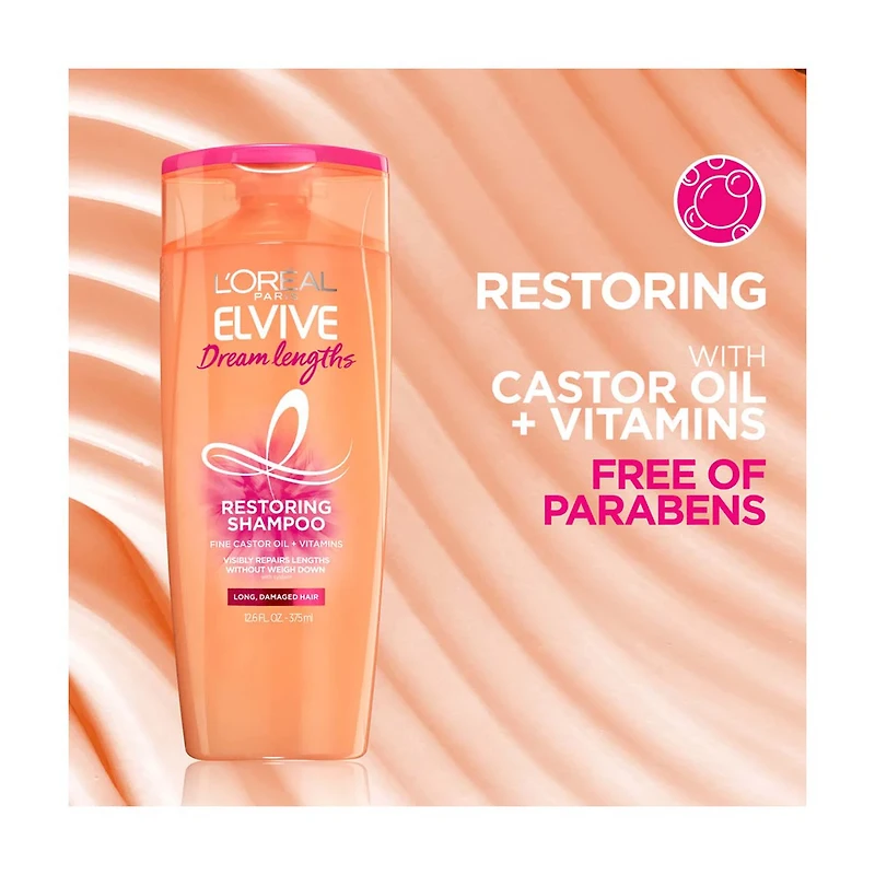 L'Oreal Paris Elvive Dream Lengths Restoring Shampoo for Long, Damaged Hair, 12.6 fl oz
