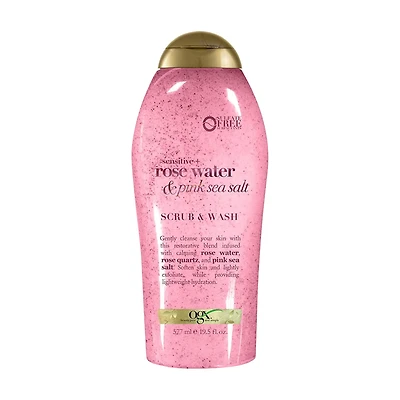 OGX Sensitive + Rose Water & Pink Sea Salt Scrub & Wash, 19.5 fl oz