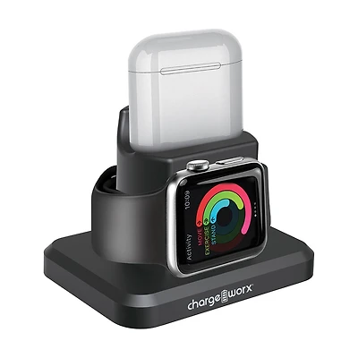 Chargeworx Dual Charging Stand for Apple Watch and AirPods, Black
