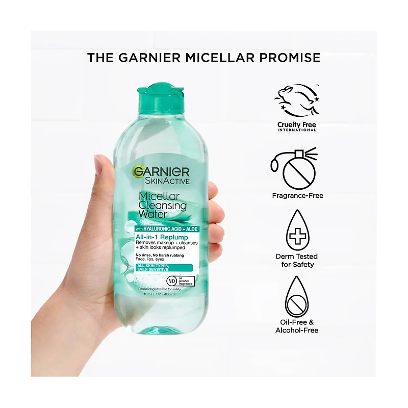 Garnier SkinActive Micellar Hyaluronic Acid Replumping Cleansing Water, 13.5 fl oz