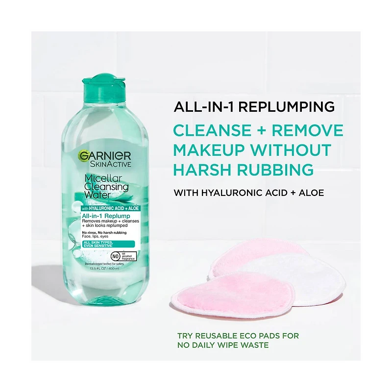Garnier SkinActive Micellar Hyaluronic Acid Replumping Cleansing Water, 13.5 fl oz