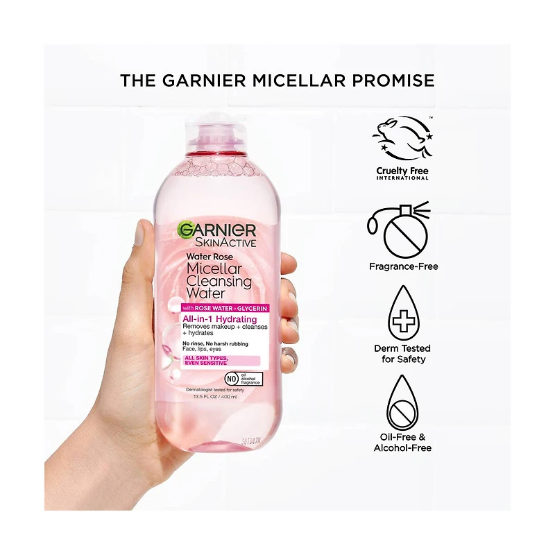 Garnier SkinActive Micellar Cleansing Water with Rose Water, 13.5 fl oz