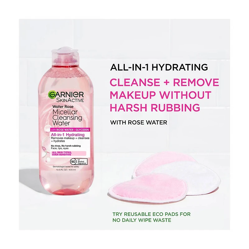 Garnier SkinActive Micellar Cleansing Water with Rose Water, 13.5 fl oz