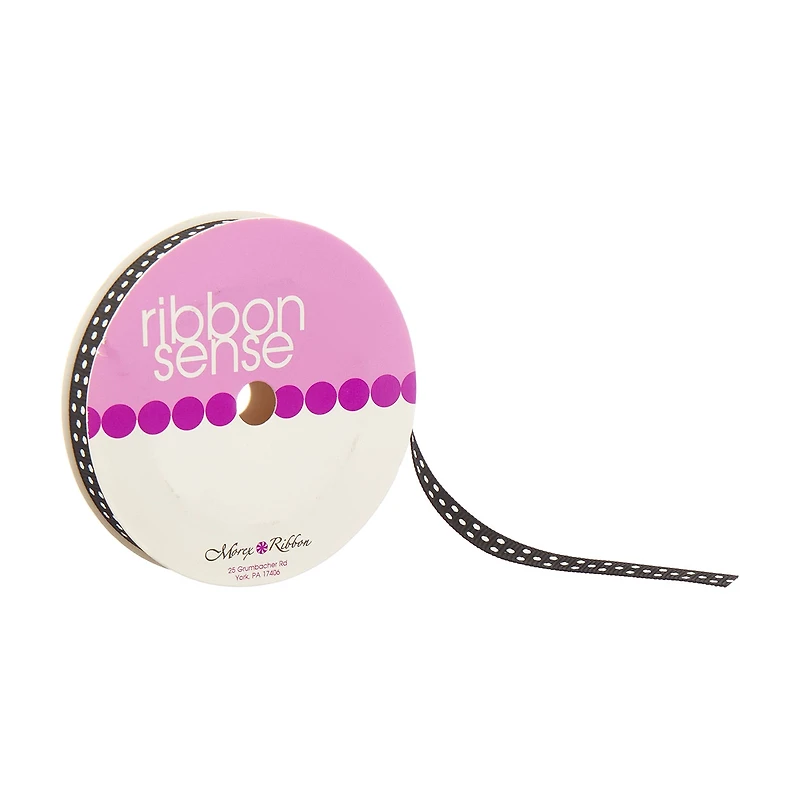 Ribbon Sense Grosgrain Black Dotted Morex Ribbon, 3/8 in x 6 yd