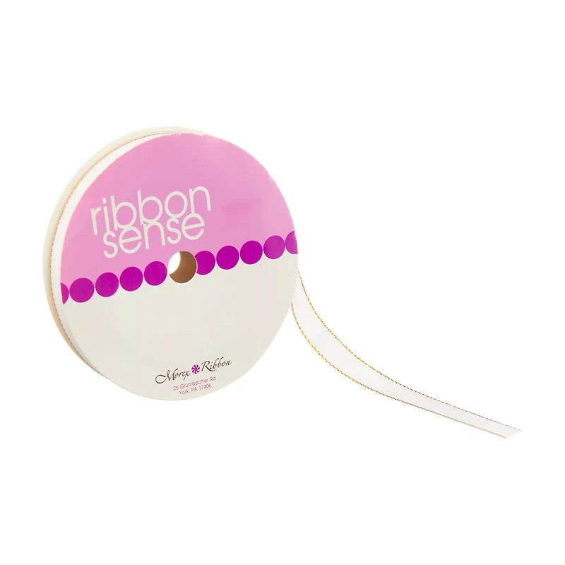 Ribbon Sense Gold Edge Satin White Morex Ribbon, 3/8 in