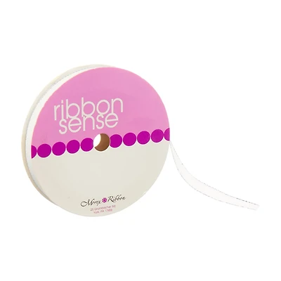 Ribbon Sense Satin White with Silver Edge Ribbon, 3/8 in
