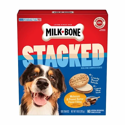 Milk-Bone Stacked Dog Biscuits, Molasses & Peanut Butter Flavor, Naturally & Art