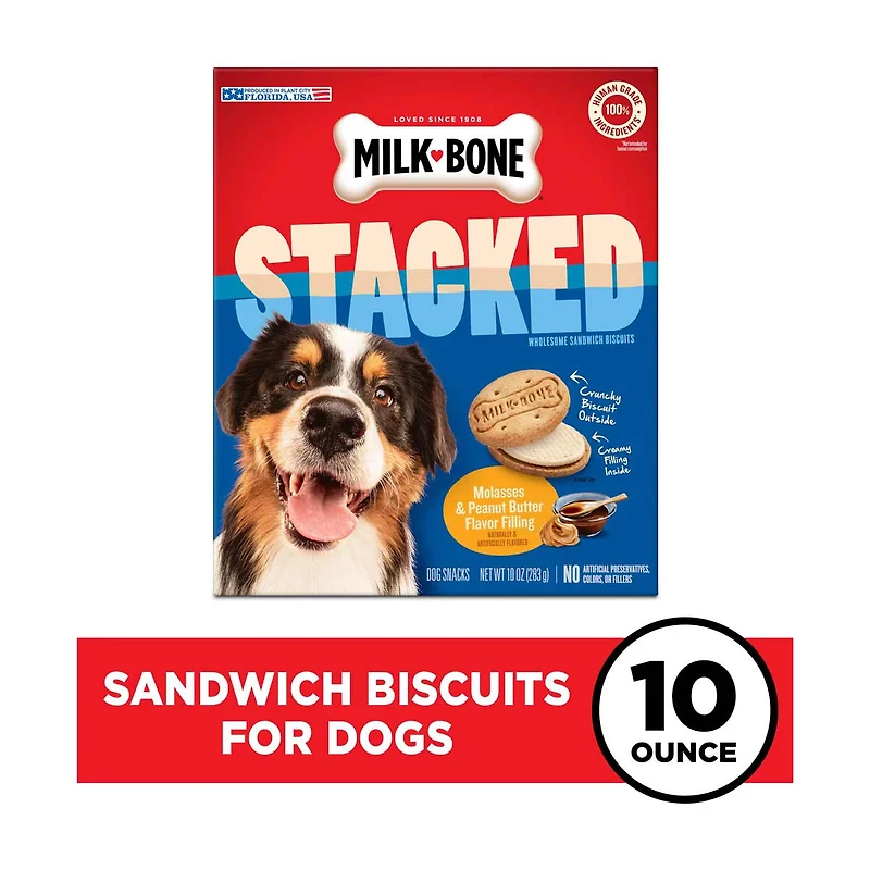 Milk-Bone Stacked Dog Biscuits, Molasses & Peanut Butter Flavor, Naturally & Art