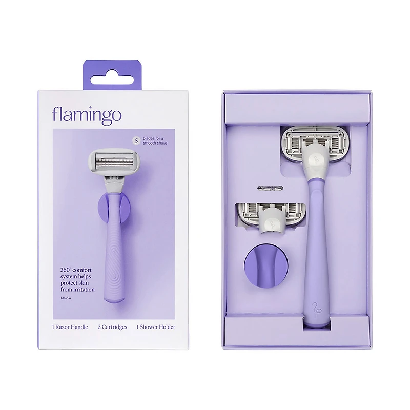 Flamingo Women's Razor with Handle, Lilac, 2 ct