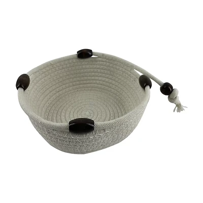 Cotton Rope Basket with Beads, White
