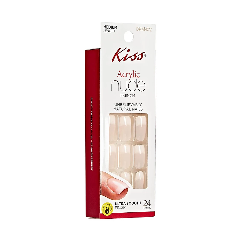 KISS Salon Acrylic Nude French Manicure Natural Ultra-Smooth Nails - Medium Length, 24 ct
