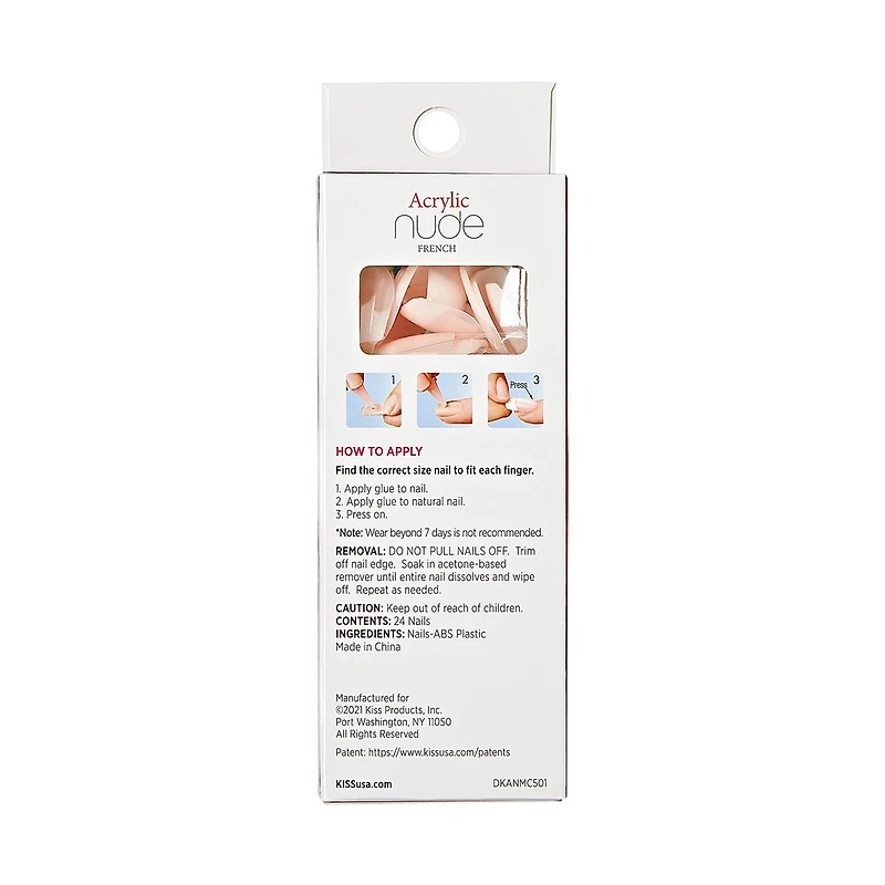 KISS Salon Acrylic Nude French Manicure Natural Ultra-Smooth Nails - Medium Length, 24 ct