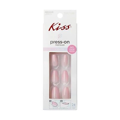 KISS Solid Color Medium Coffin Press-On Nails, Pink, 24 ct