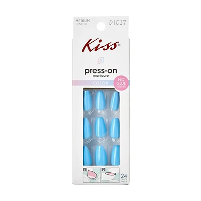 KISS Solid Color Medium Coffin Press-On Nails - Blue, 24 ct