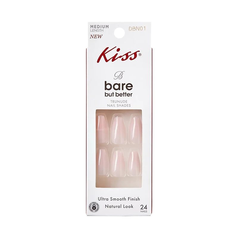 KISS Bare But Better TruNude Nails, Medium Length, 24 ct