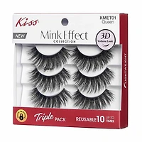 Kiss Mink Effect Collection 3D Volume Eyelashes, Queen, 3 ct