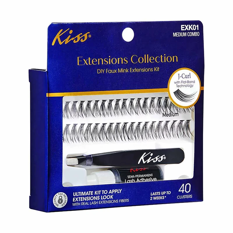 Kiss Extensions Collection DIY Faux Mink Extensions Kit, Medium Combo, 40 ct