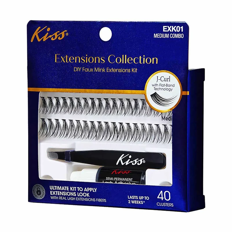 Kiss Extensions Collection DIY Faux Mink Extensions Kit, Medium Combo, 40 ct