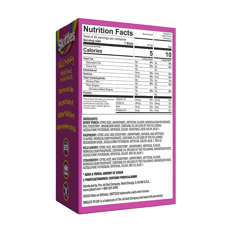 Skittles Wild Berry Singles To Go Drink Mix Variety Pack, 20 ct