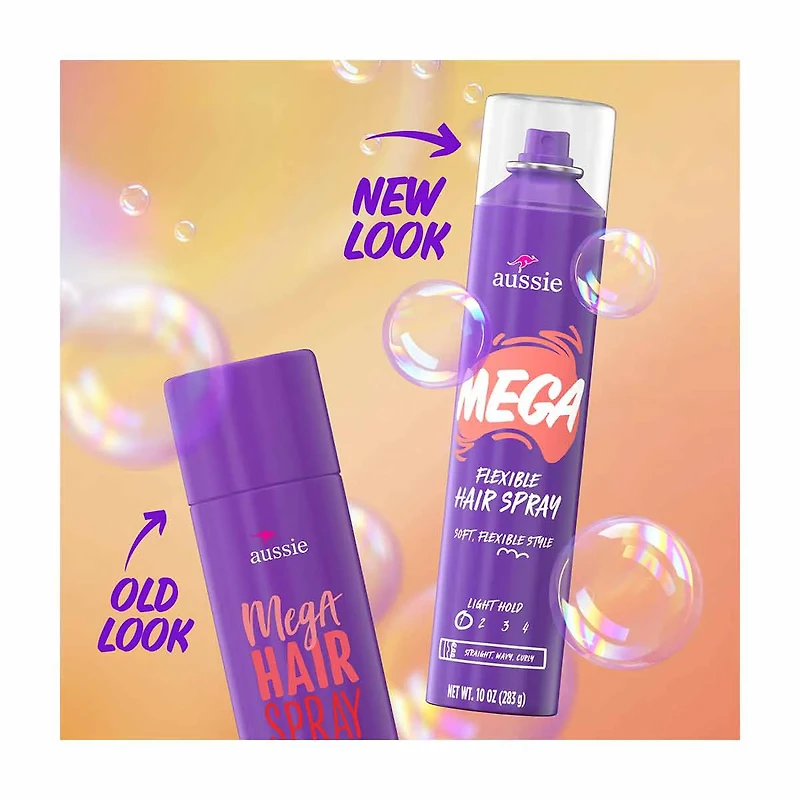 Aussie Mega Flexible Hair Spray for Curly, Straight, or Wavy Hair, 10 oz