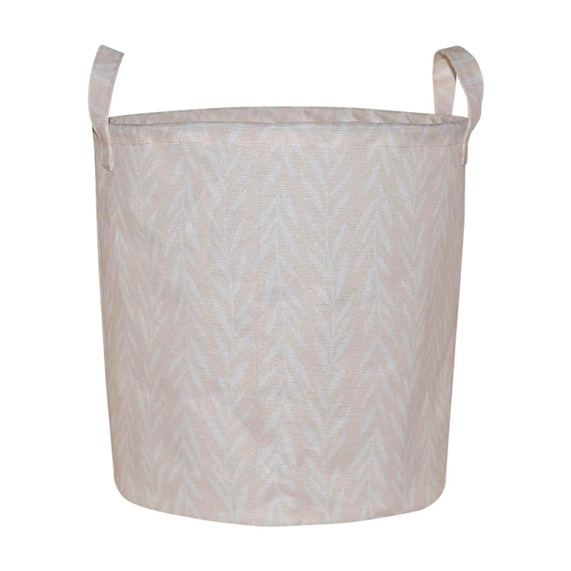 Pink Leaf Printed Round Storage Basket with Handles, Medium
