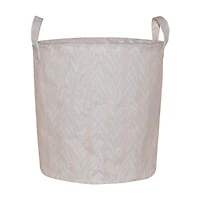 Pink Leaf Printed Round Storage Basket with Handles, Medium