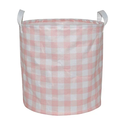 Gingham Printed Round Storage Basket with Handles
