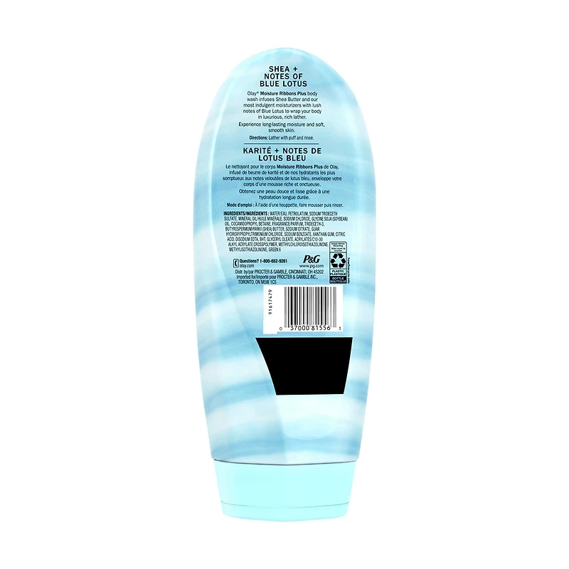 Olay Moisture Ribbons Plus Body Wash, Shea + Blue Lotus, 18 fl oz