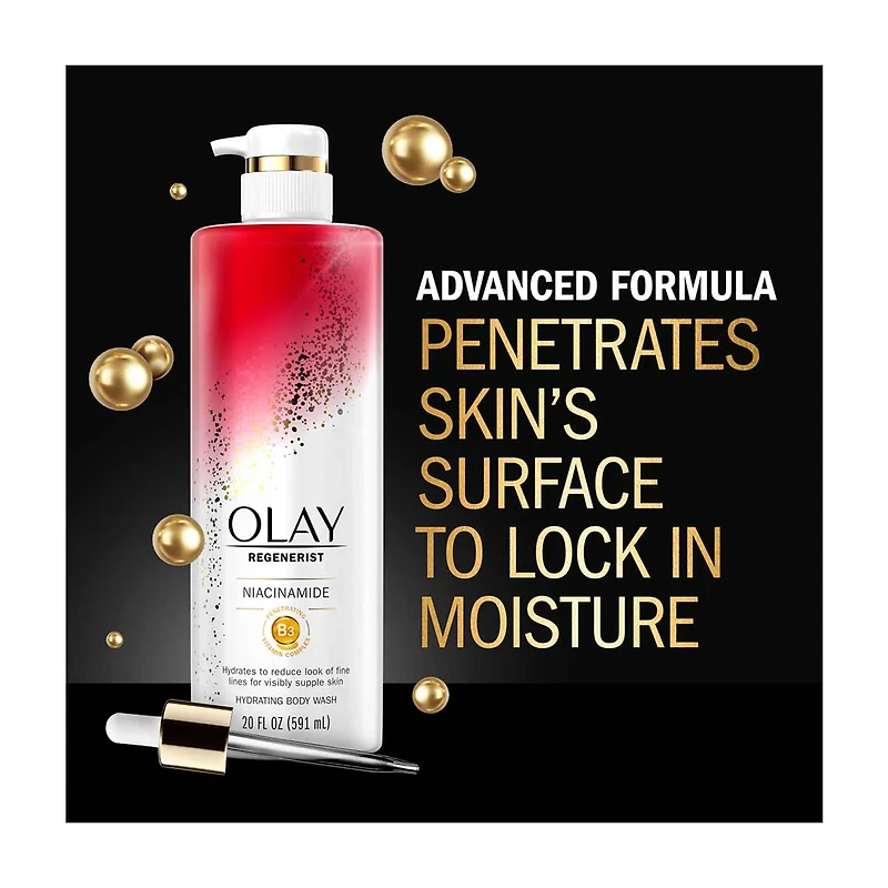 Olay Regenerist Hydrating Body Wash with Niacinamide, 20 fl oz, Pack of 4