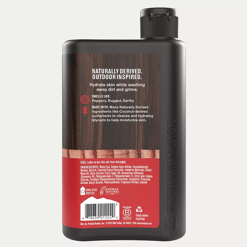 Every Man Jack Cedarwood Hydrating Body Wash for Men, Naturally Derived, 13.5 oz