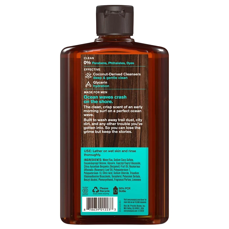 Every Man Jack Sea Salt + Citrus Hydrating Body Wash for Men, Naturally Derived, 13.5 oz