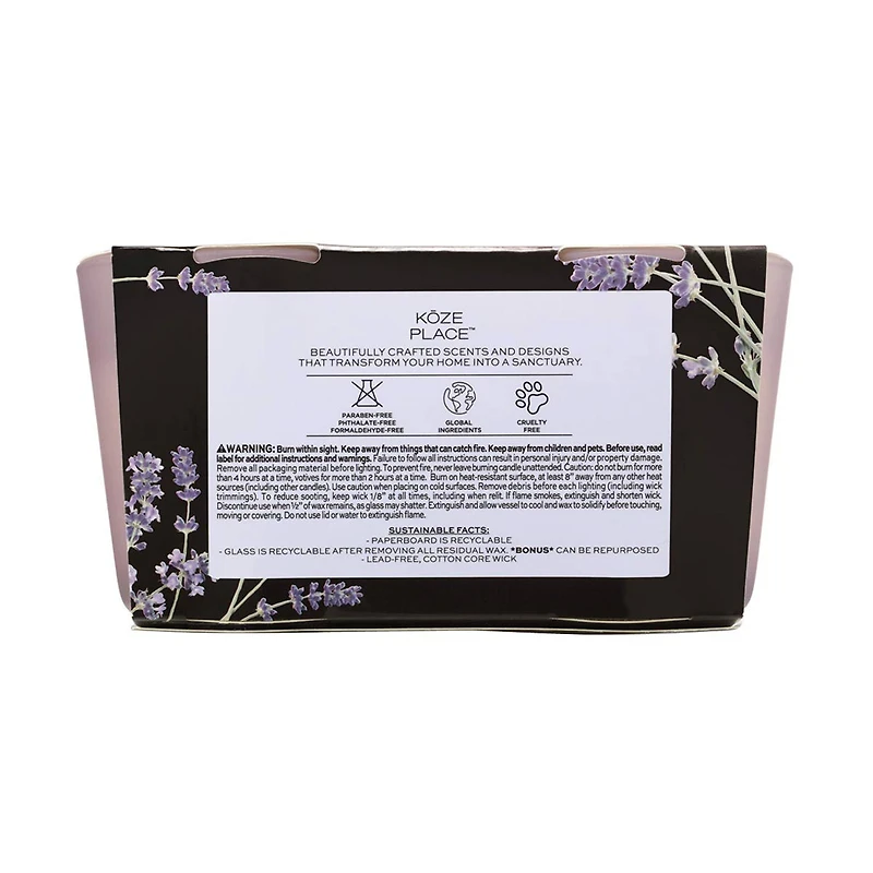 Koze Place Fresh Lavender & Cotton Scented Candle Duo, 3.4 oz