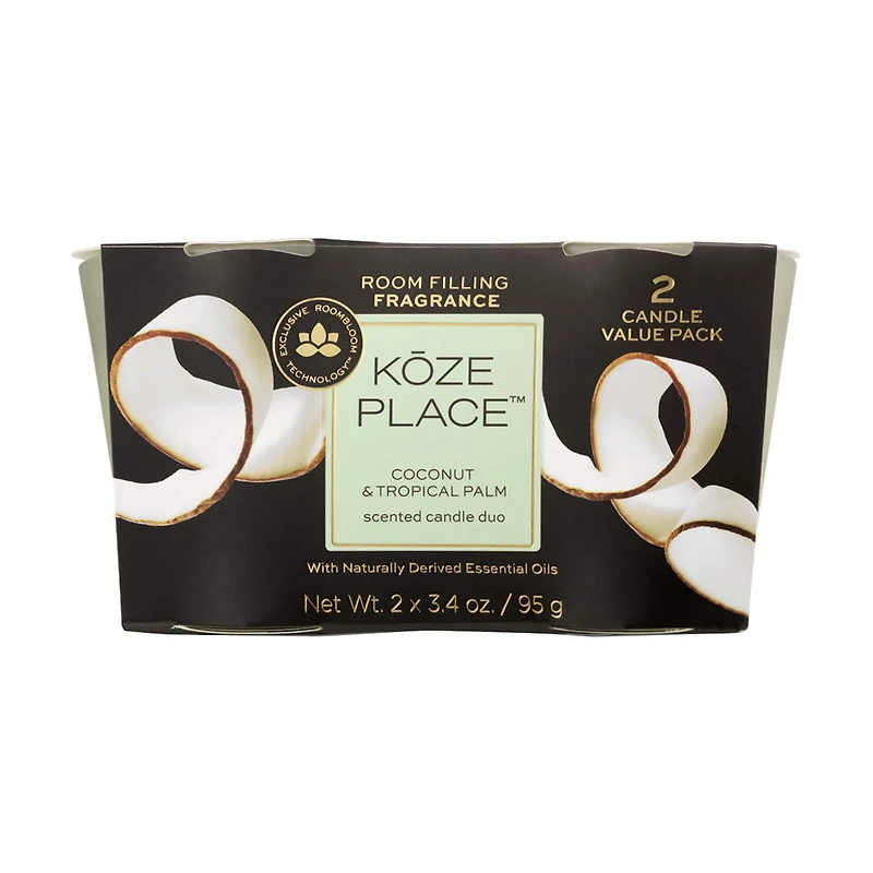 Koze Place Coconut & Tropical Palm Scented Candle Duo, 3.4 oz