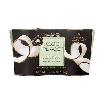 Koze Place Coconut & Tropical Palm Scented Candle Duo, 3.4 oz