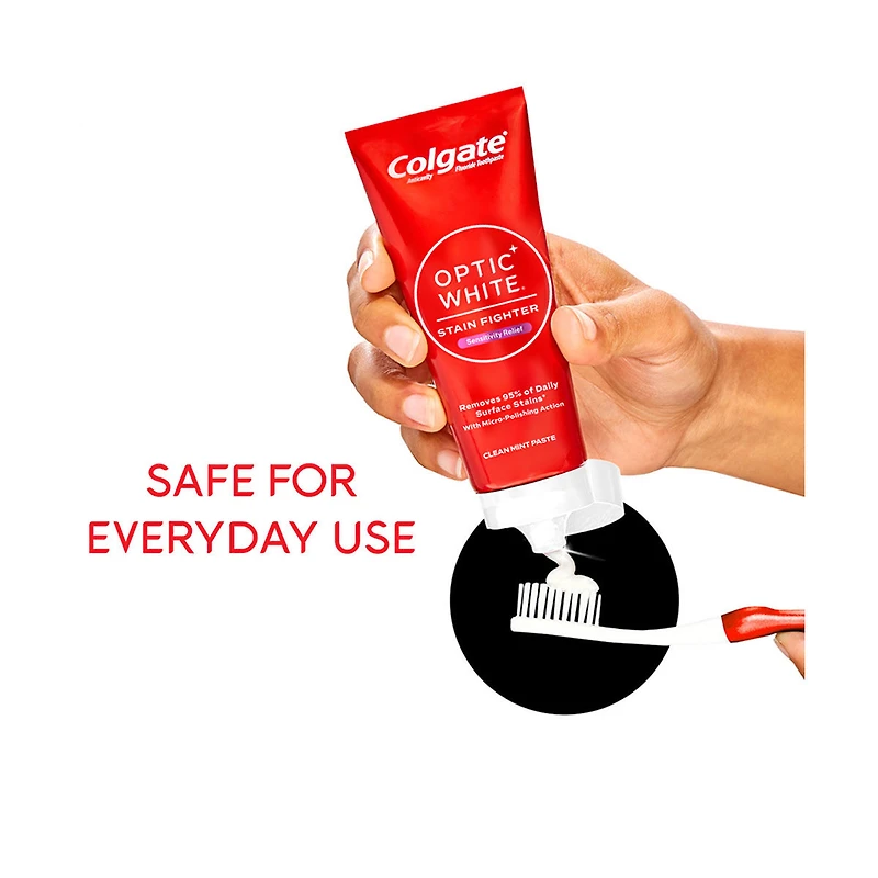 Colgate Optic White Stain Fighter Sensitivity Relief Toothpaste, Clean Mint, 4.2 oz