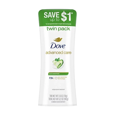 Dove Advanced Care Antiperspirant Cool Essentials, 2.6 oz, 2 Count