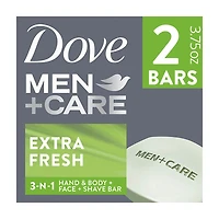 Dove Men +Care Extra Fresh 3-in-1 Bar Soap, 3.75 oz, 2 ct