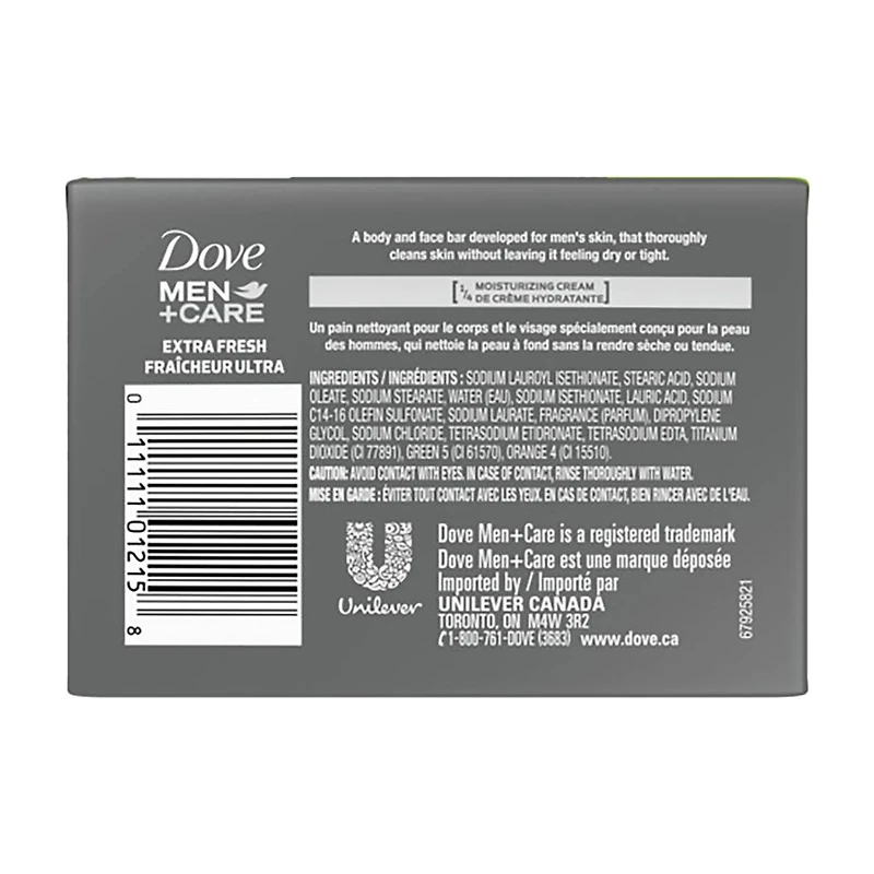 Dove Men +Care Extra Fresh 3-in-1 Bar Soap, 3.75 oz, 2 ct