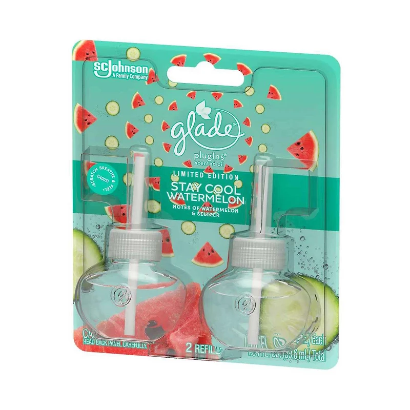 Glade Plugins Scented Oil Refill - Stay Cool Watermelon Scent, 0.67 oz - 2 ct