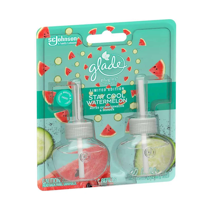Glade Plugins Scented Oil Refill - Stay Cool Watermelon Scent, 0.67 oz - 2 ct