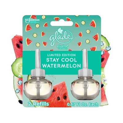 Glade Plugins Scented Oil Refill - Stay Cool Watermelon Scent, 0.67 oz - 2 ct