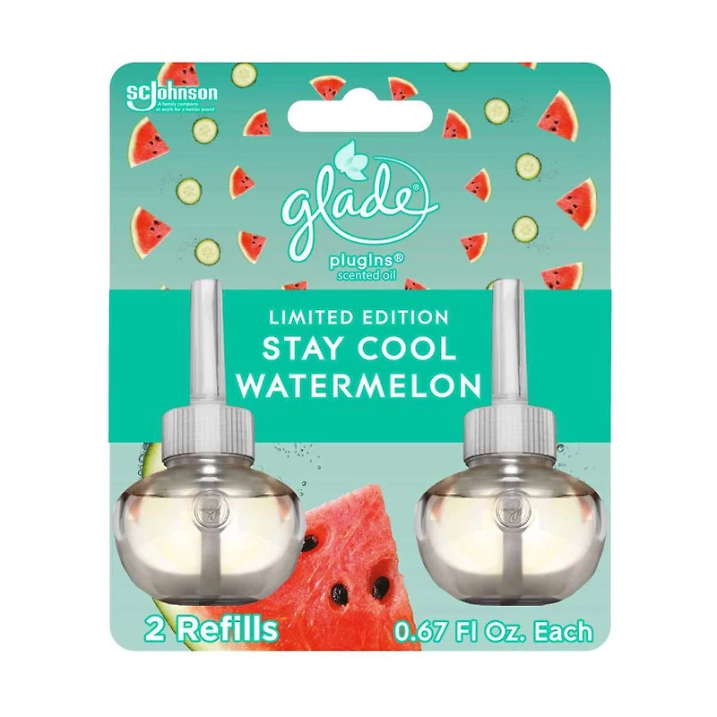 Glade Plugins Scented Oil Refill - Stay Cool Watermelon Scent, 0.67 oz - 2 ct