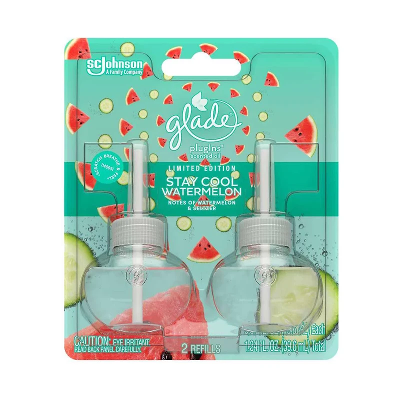 Glade Plugins Scented Oil Refill - Stay Cool Watermelon Scent, 0.67 oz - 2 ct