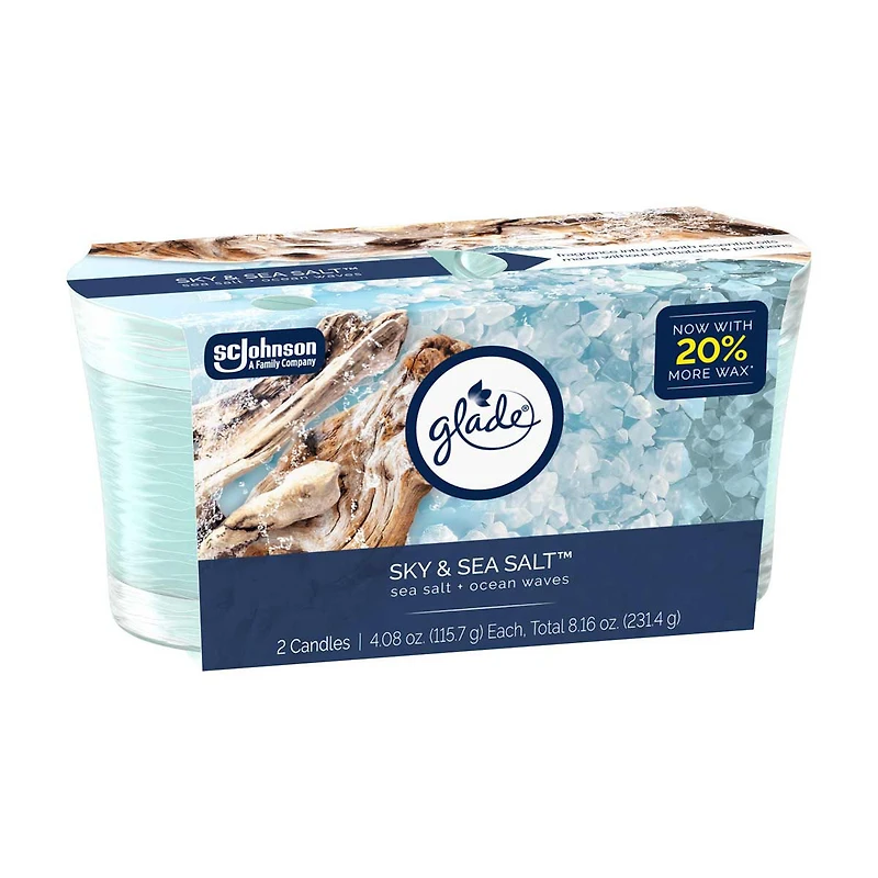 Glade Single Wick Candle, Sky & Sea Salt Scent, 8.16 oz, 2 pk