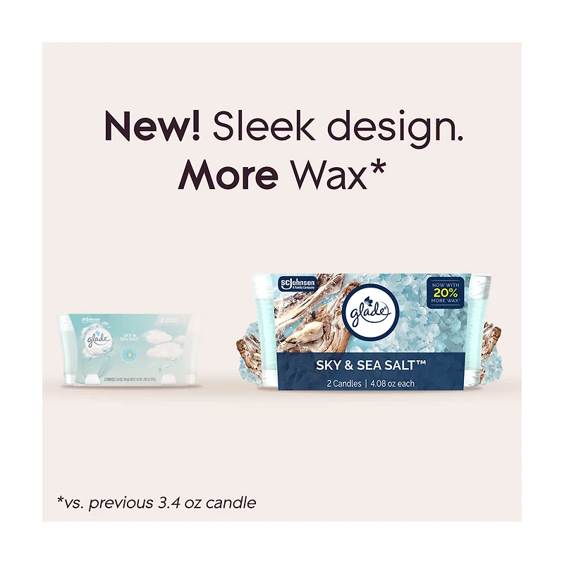 Glade Single Wick Candle, Sky & Sea Salt Scent, 8.16 oz, 2 pk